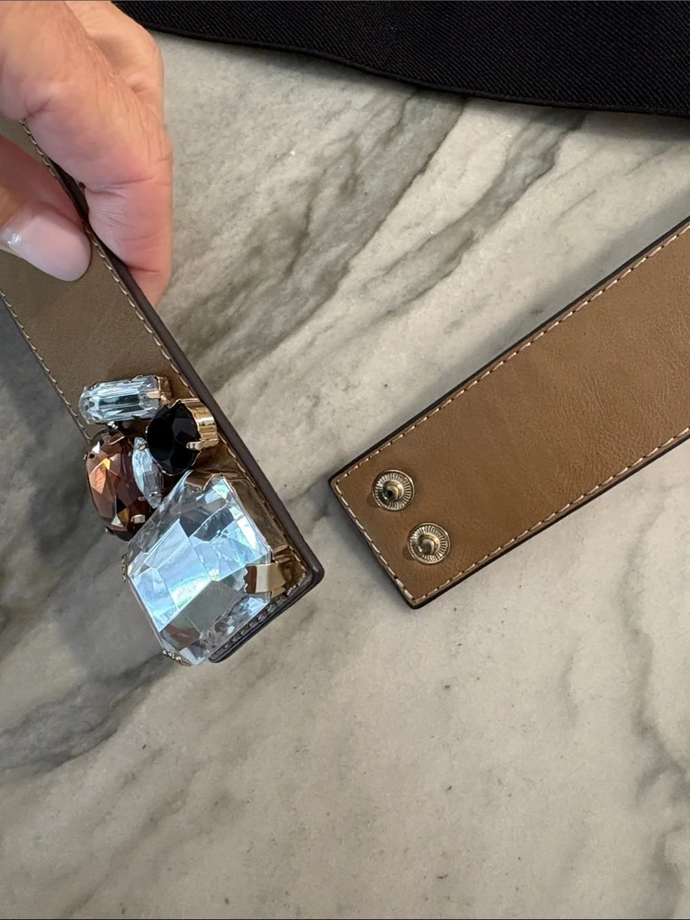 Women’s Tan Leather Belt with Crystal Accent